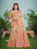 Sangam Prints Beige Cotton Silk With Meena Woven Work Traditional Saree