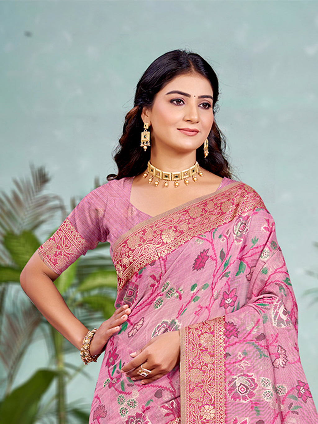 Sangam Prints Pink Cotton Silk With Meena Woven Work Traditional Saree