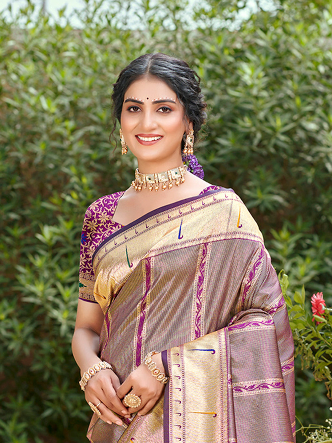 Sangam Prints Mauve  Silk Woven Work Traditional Saree