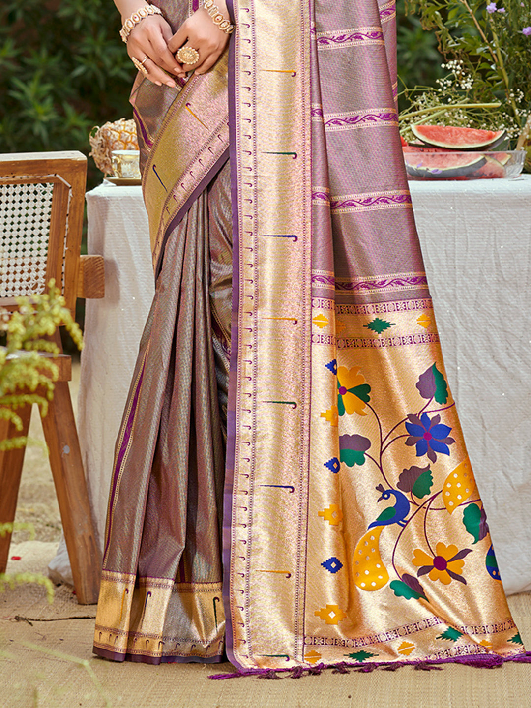 Sangam Prints Mauve  Silk Woven Work Traditional Saree