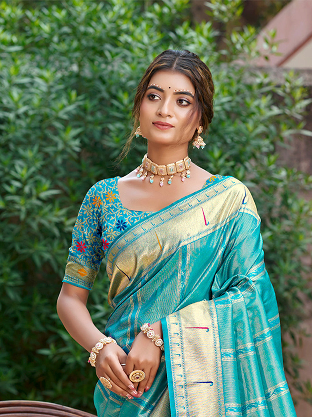 Sangam Prints Teal Green  Silk Woven Work Traditional Saree
