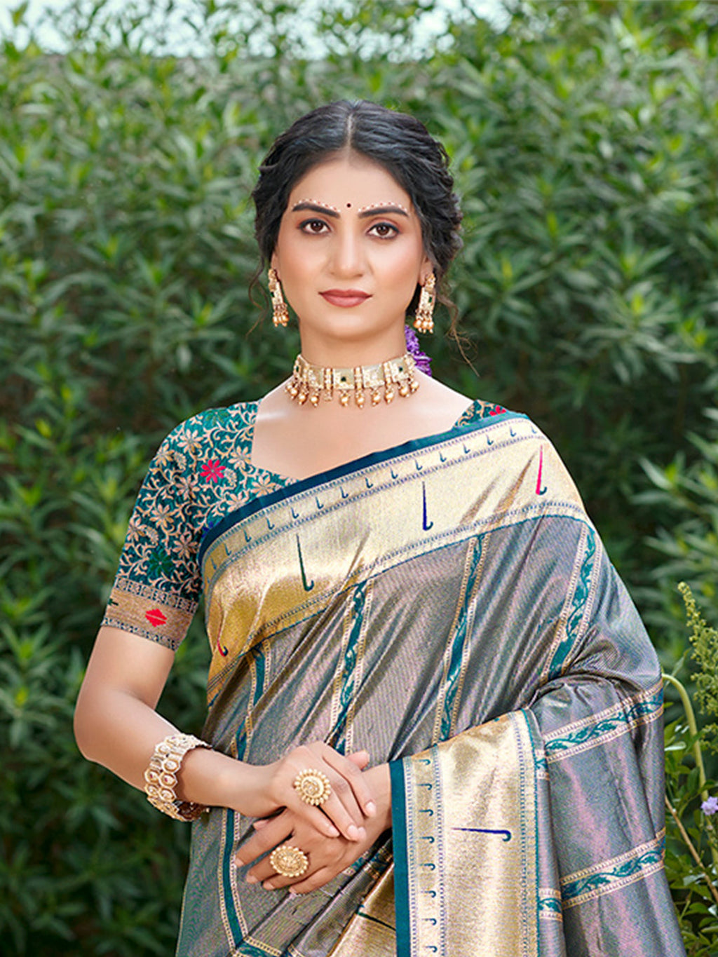 Sangam Prints Gray Silk Woven Work Traditional Saree