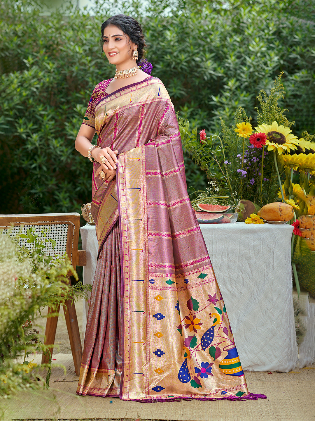 Sangam Prints Purple Silk Woven Work Traditional Saree
