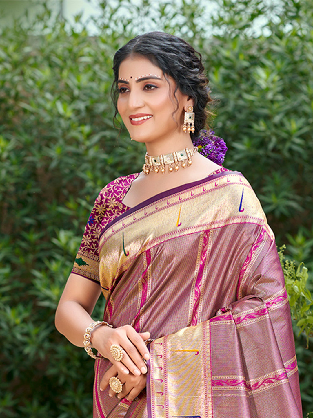 Sangam Prints Purple Silk Woven Work Traditional Saree