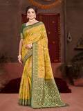 Sangam Prints Yellow Cotton Silk With Meena Woven Work Traditional Saree