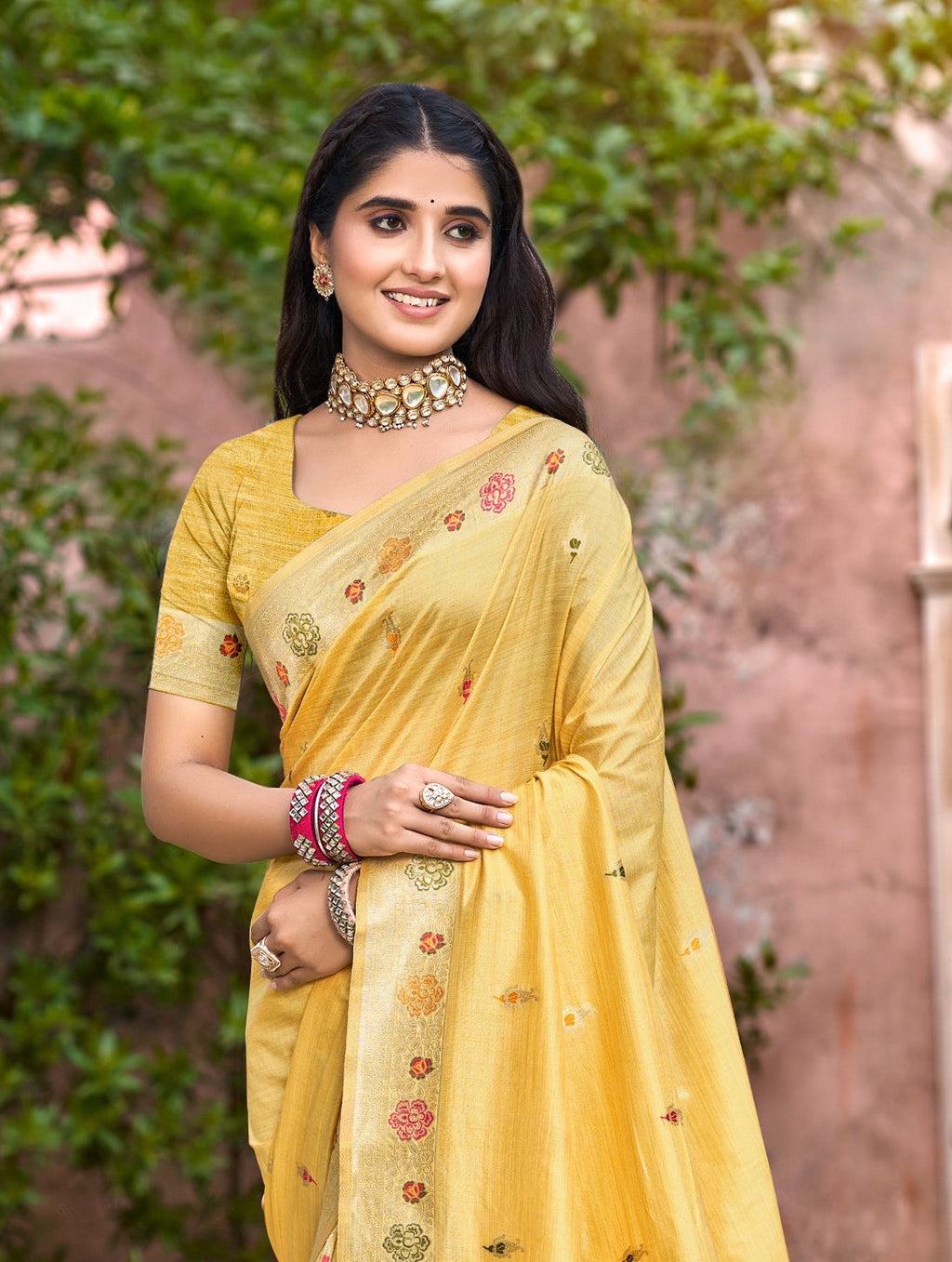 Sangam Prints Yellow Heavy Assam Silk Saree With Meena Woven Work Traditional Saree