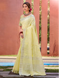 Sangam Prints Yellow Linen Woven Work Traditional Saree