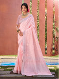 Sangam Prints Pink Linen Woven Work Traditional Saree