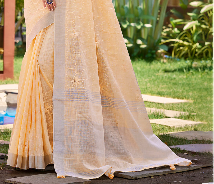 Sangam Prints Peach Linen Woven Work Traditional Saree