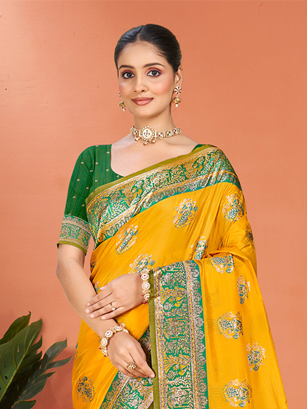 Sangam Prints Yellow Silk Woven Work Traditional Saree