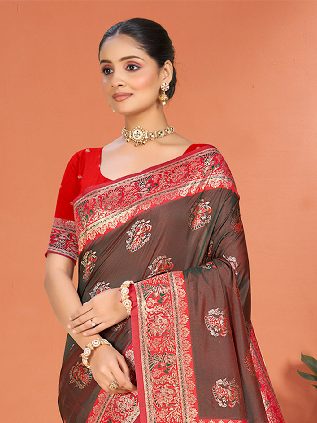 Sangam Prints Brown  Silk Woven Work Traditional Saree