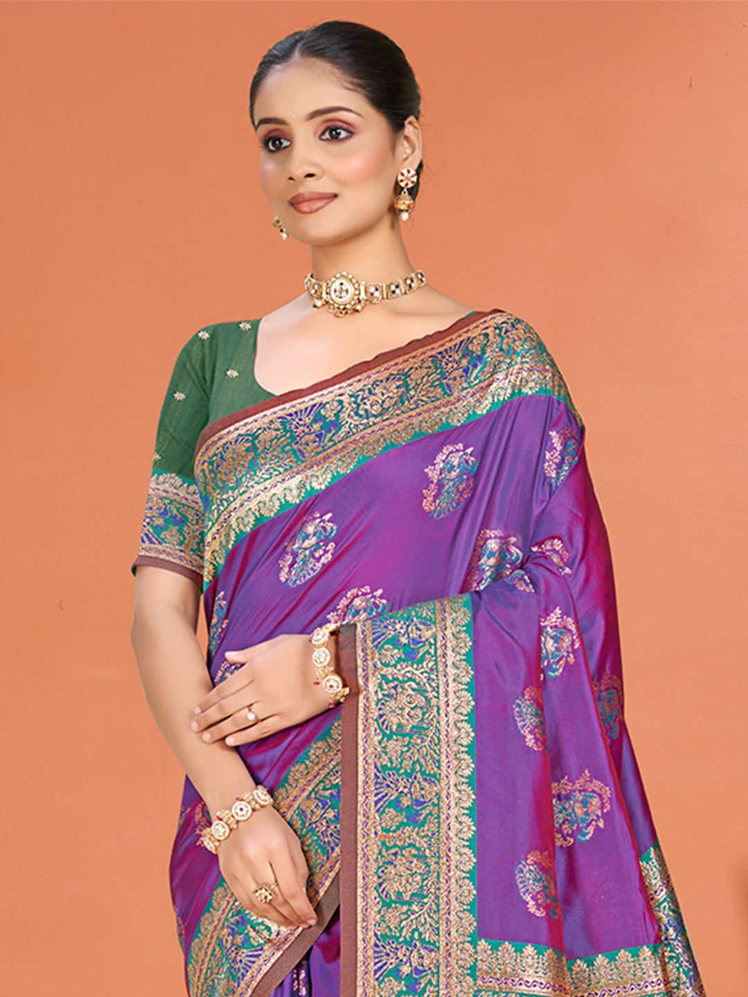 Sangam Prints Purple Silk Woven Work Traditional Saree