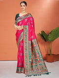 Sangam Prints Rani Pink Silk Woven Work Traditional Saree