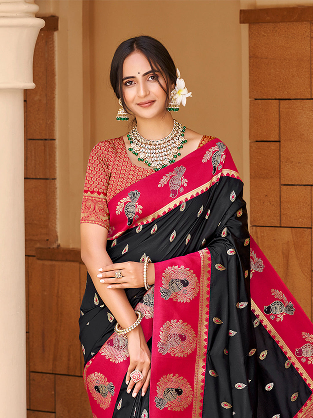 Sangam Prints Black Silk Woven Work Traditional Saree