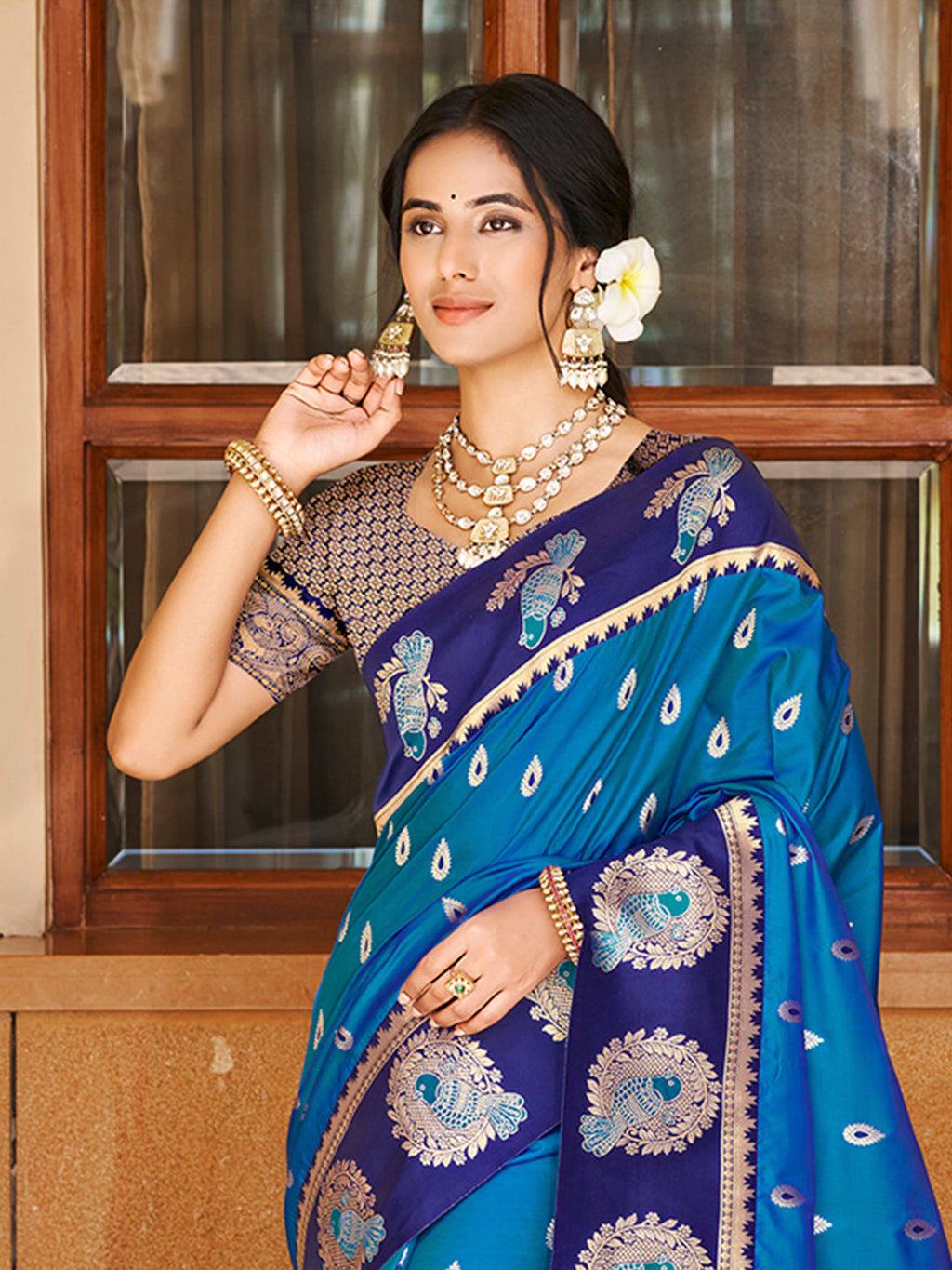 Sangam Prints Blue Silk Woven Work Traditional Saree