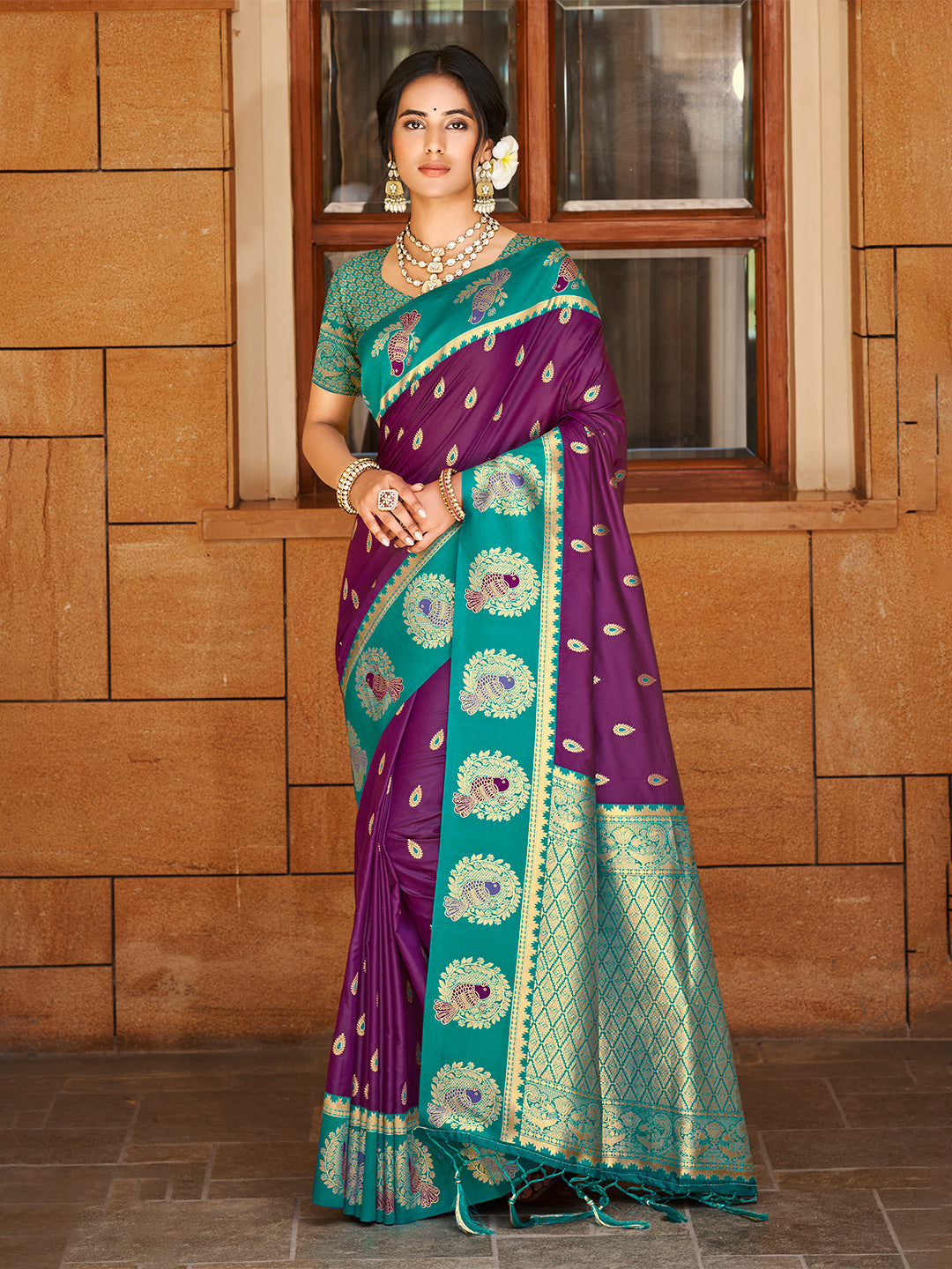 Sangam Prints Wine  Silk Woven Work Traditional Saree