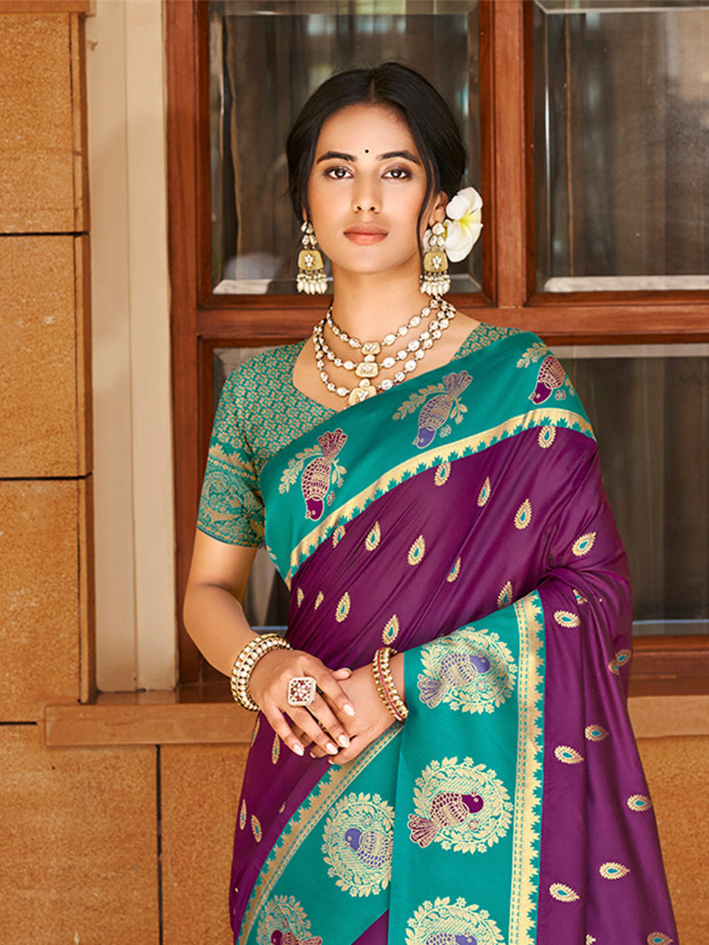 Sangam Prints Wine  Silk Woven Work Traditional Saree