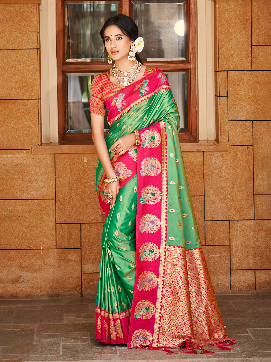 Sangam Prints Green Silk Woven Work Traditional Saree