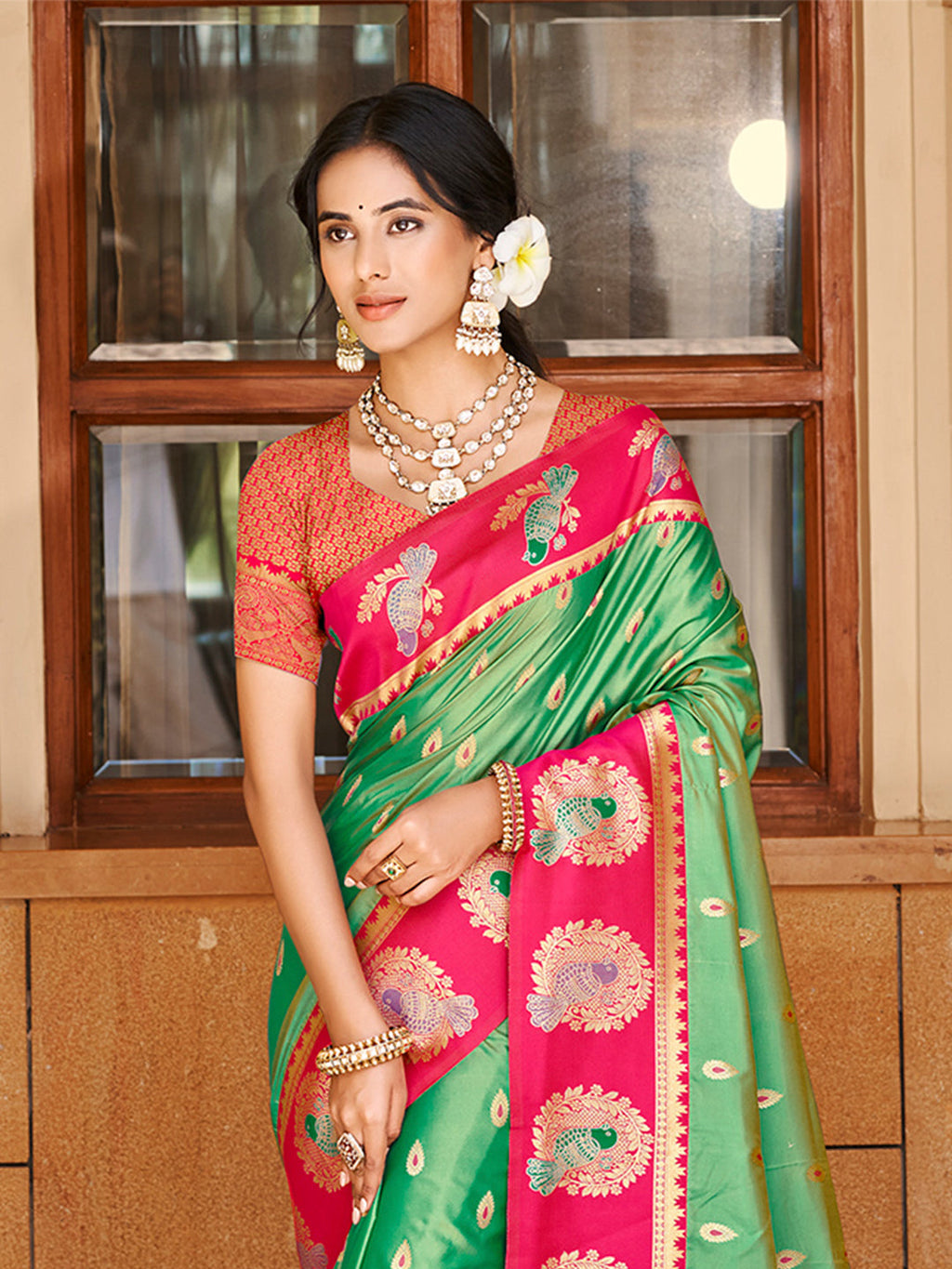 Sangam Prints Green Silk Woven Work Traditional Saree