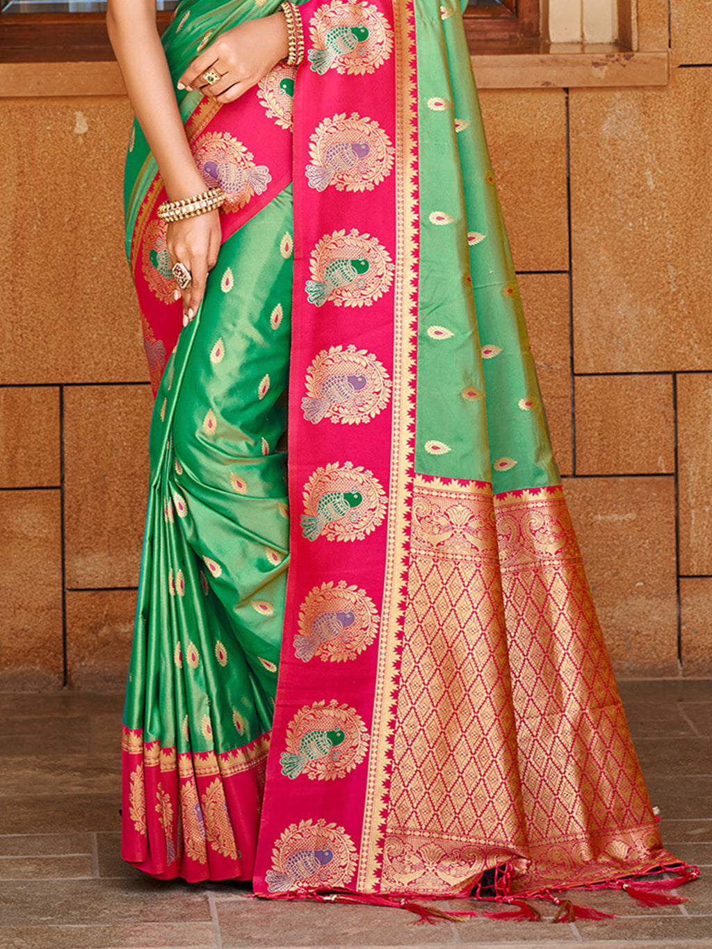 Sangam Prints Green Silk Woven Work Traditional Saree