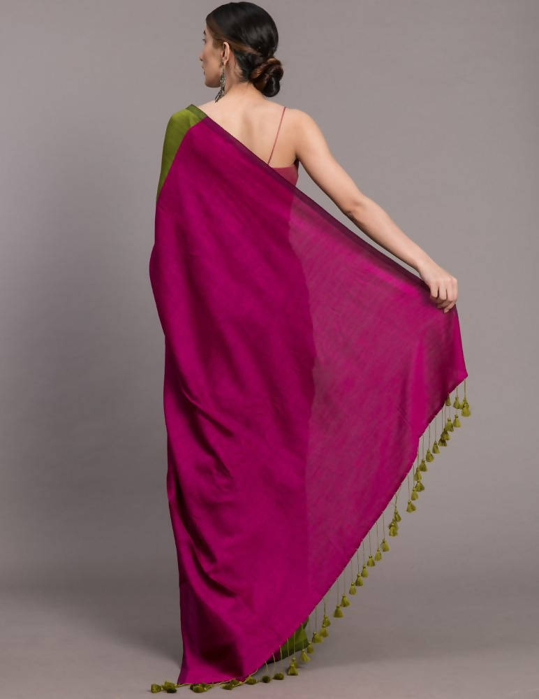 Suta Green Pink Colourblocked Saree