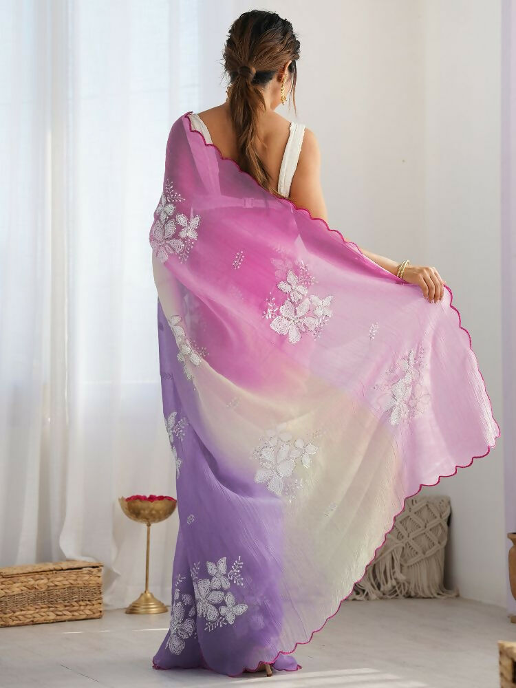 PR Fashion Pink_Lavender Gold Crush Embroidery Work Saree