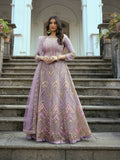 Lavender Butterfly Net Anarkali Embroidered Kurta Set - Aadishri