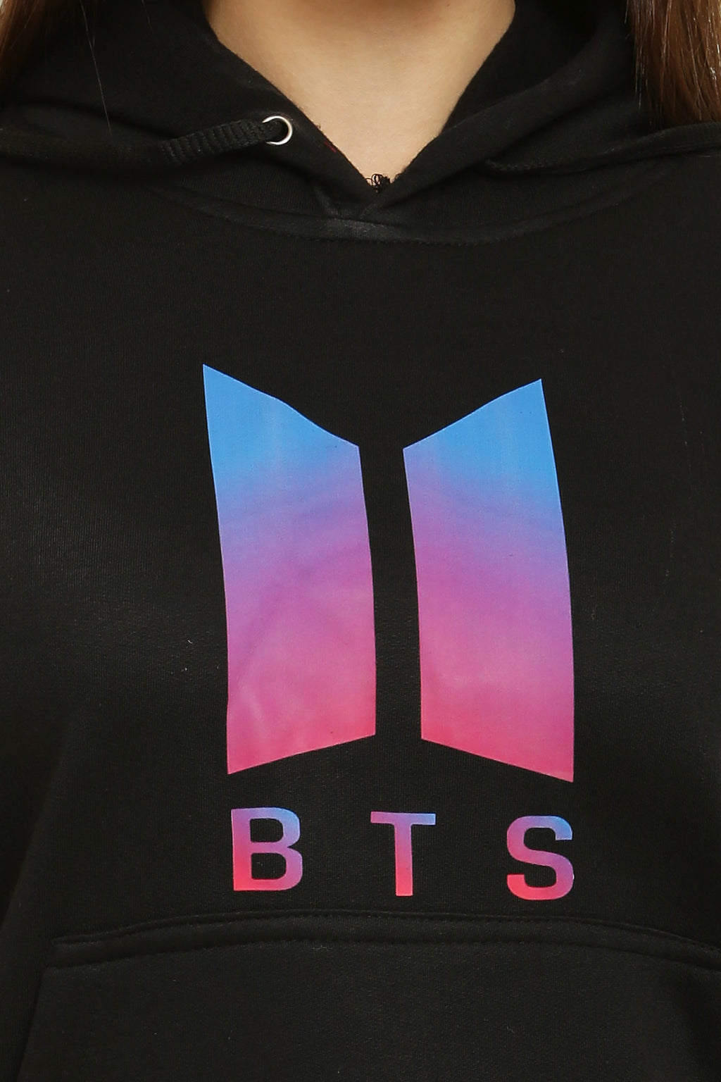 PAVONINE Black Color Bts-Design Pullover Hoodie Sweatshirt For Girls