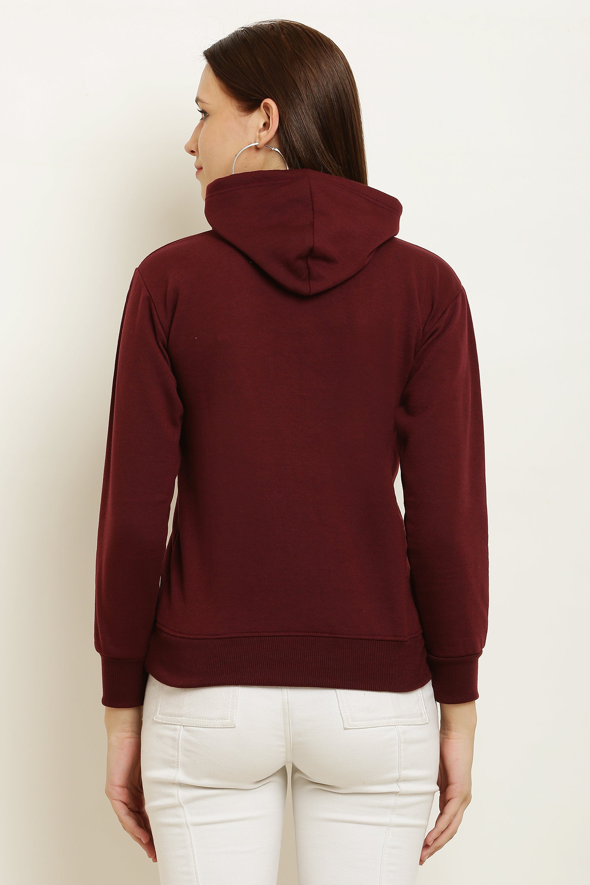 PAVONINE Maroon Color Bts-Design Pullover Hoodie Sweatshirt For Girls