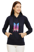 PAVONINE Navy Blue Color Bts Flower-Design Pullover Hoodie Sweatshirt For Girls
