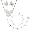 AanyaCentric Gold-Polished Mangalsutra Pendant Earring Set & Silver Plated Anklet