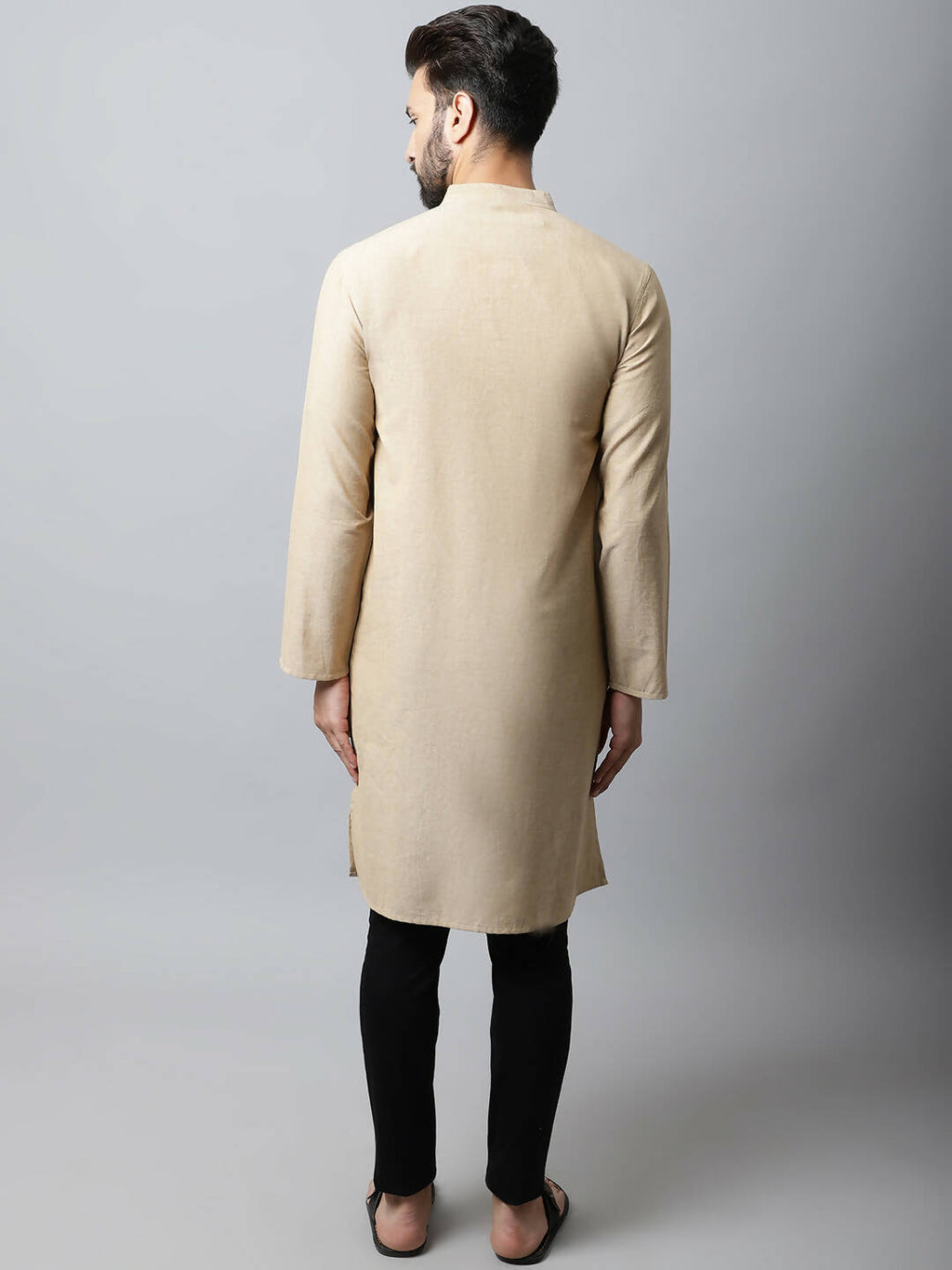 Even Apparels Beige Color Pure Cotton Men's Kurta With Band Collar (SLD1196)