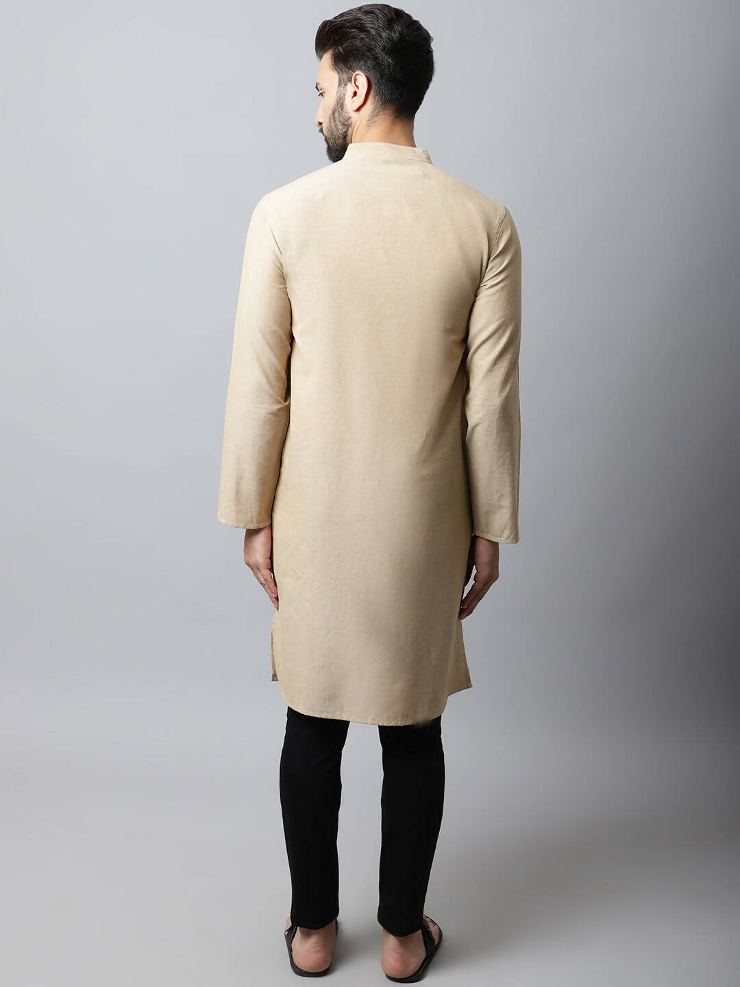 Even Apparels Beige Color Pure Cotton Men's Kurta With Band Collar (SLD1196)
