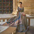 Navy Blue Gajji Silk Gota With Handwork Saree With Unstitched Blouse - Norita Gajri