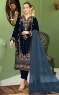 Anaita Navy Blue Velvet Suit with Embroidery Sequence Work