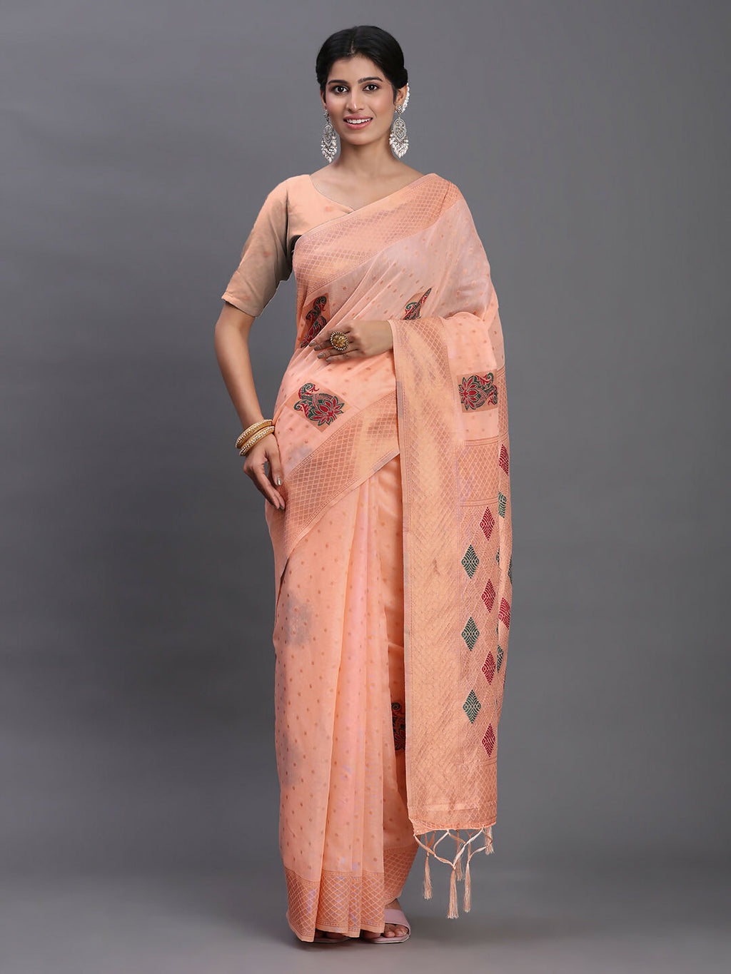 Shree Shyam Fashion Linen Cotton Peach Saree