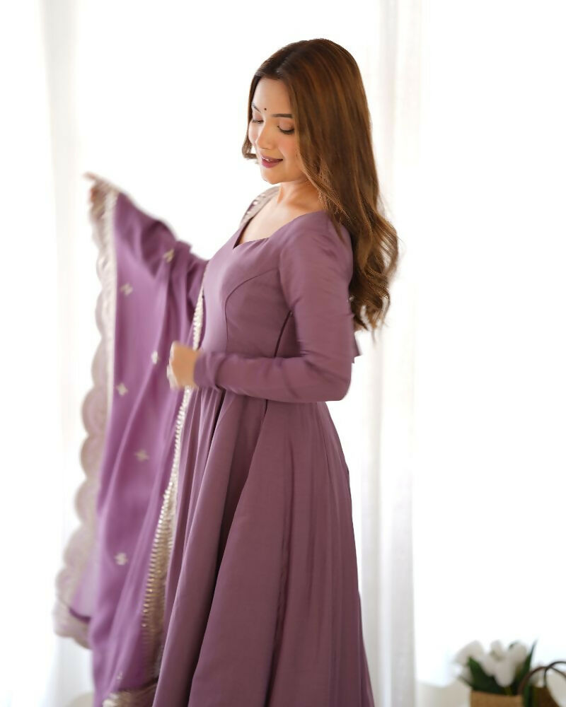 Joban Fashion Purple Kurta Set Chanderi Sequence Embroidery Work