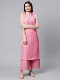 Ahalyaa Women Light Pink Colour Pure Cotton Printed Kurta Palazzo Set