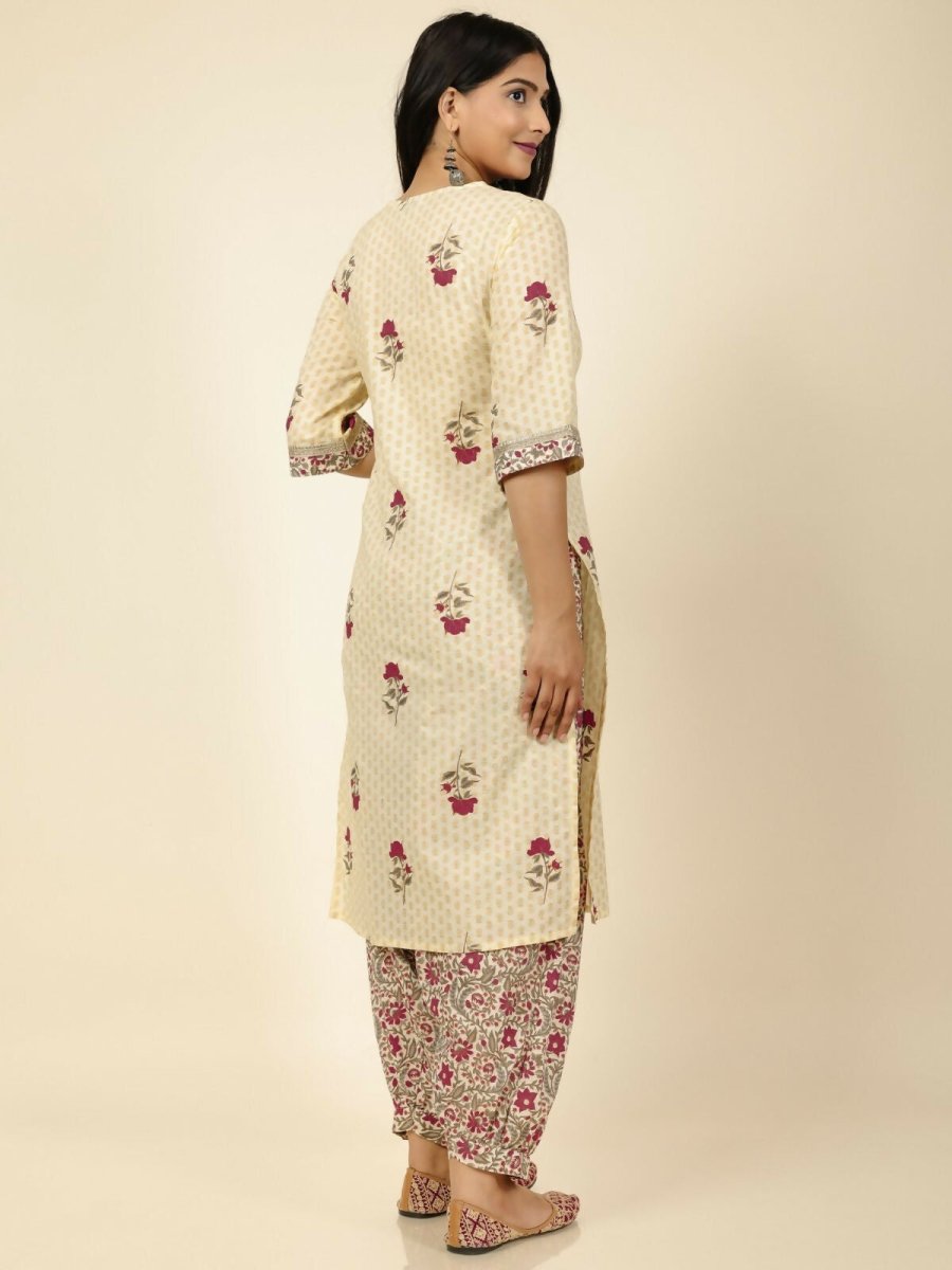 Aramya Yellow Soft Cotton Floral Straight Kurta for Women