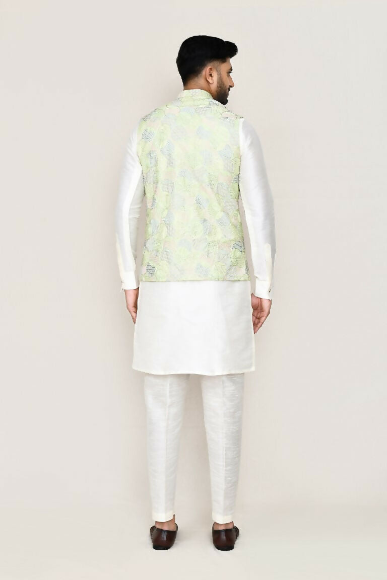 Joban Fashion Green Colored Art Silk Based Full Embroidered Work Men's Jacket