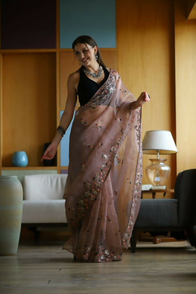 Vamsee Avantika Brown Organza Saree