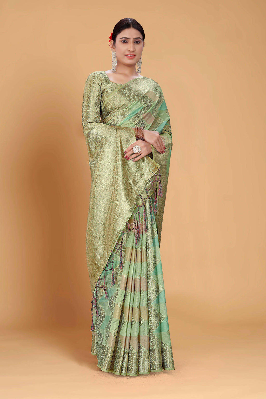 Sea Green Soft Organza Woven Design Saree With Unstitched Blouse Piece - Zaara