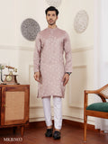 Mauve Modal Silk Wevon Designer Men's Rajwadi Kurta Set - Mahotsav
