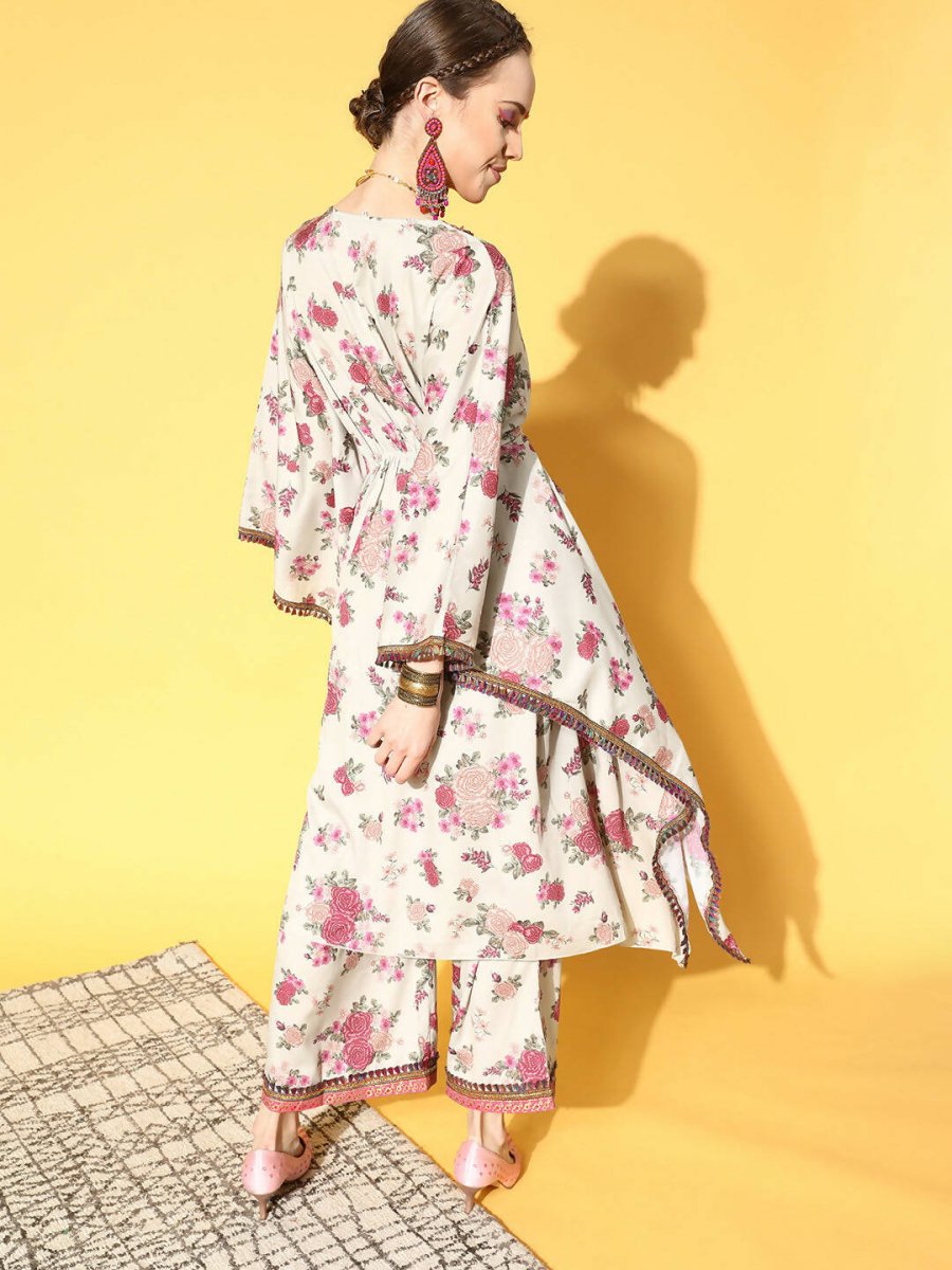 Ahalyaa Women Beige Colour Crepe Digital Printed Kurta Palazzo Set