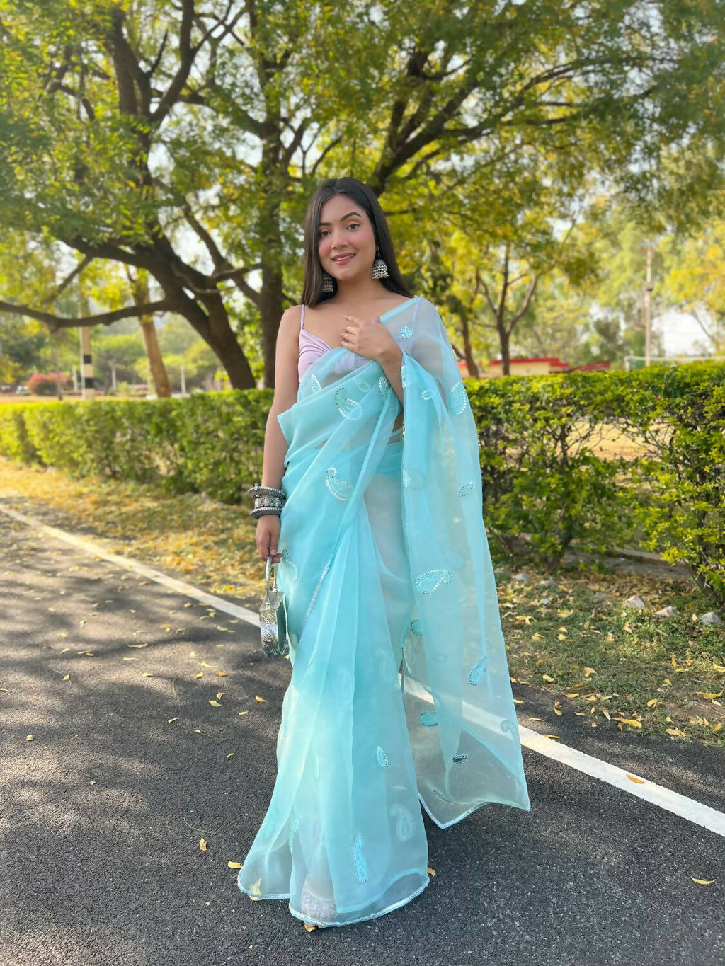 Vamsee Sky Blue Organza Saree