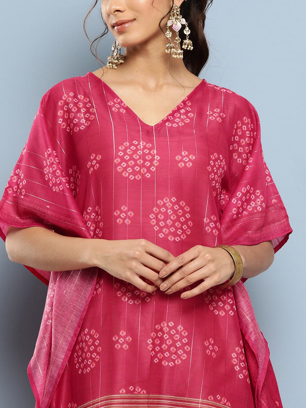 Yufta Bandhani Pink Printed Kaftan Kurta