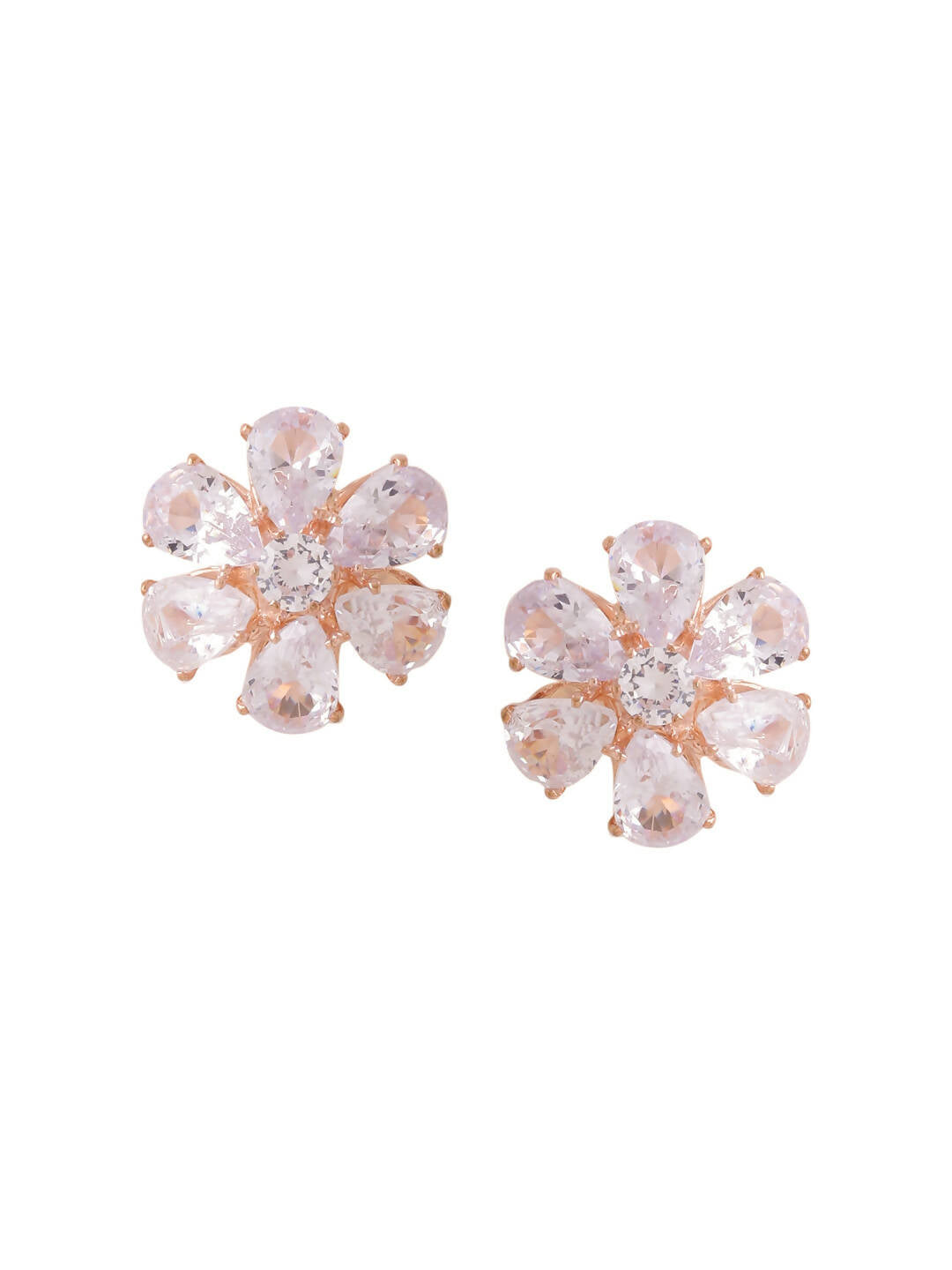 NVR Women Golden Cz Studded Studs Earrings