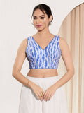 Joban Fashion Blue Viscose Rayon Padded Blouse With V Neck Sleeveless