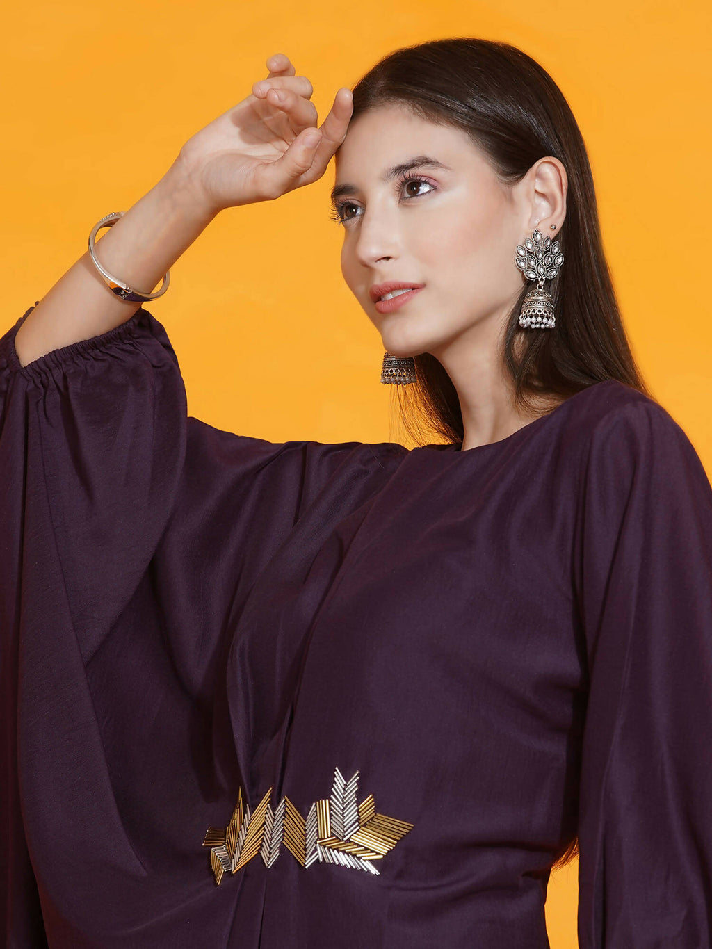 Women Republic Purple Fusion Style Kurta With Hand Embellishment And Pants