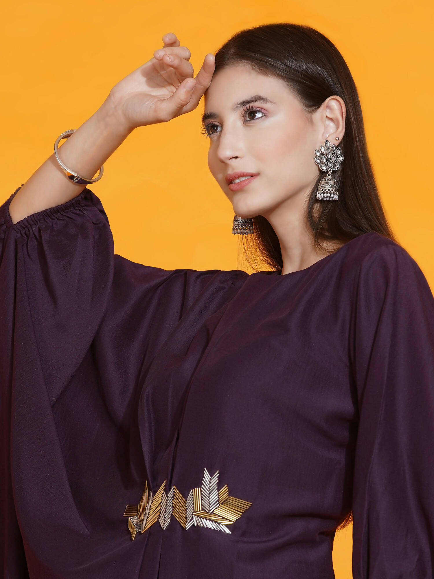 Women Republic Purple Fusion Style Kurta With Hand Embellishment And Pants